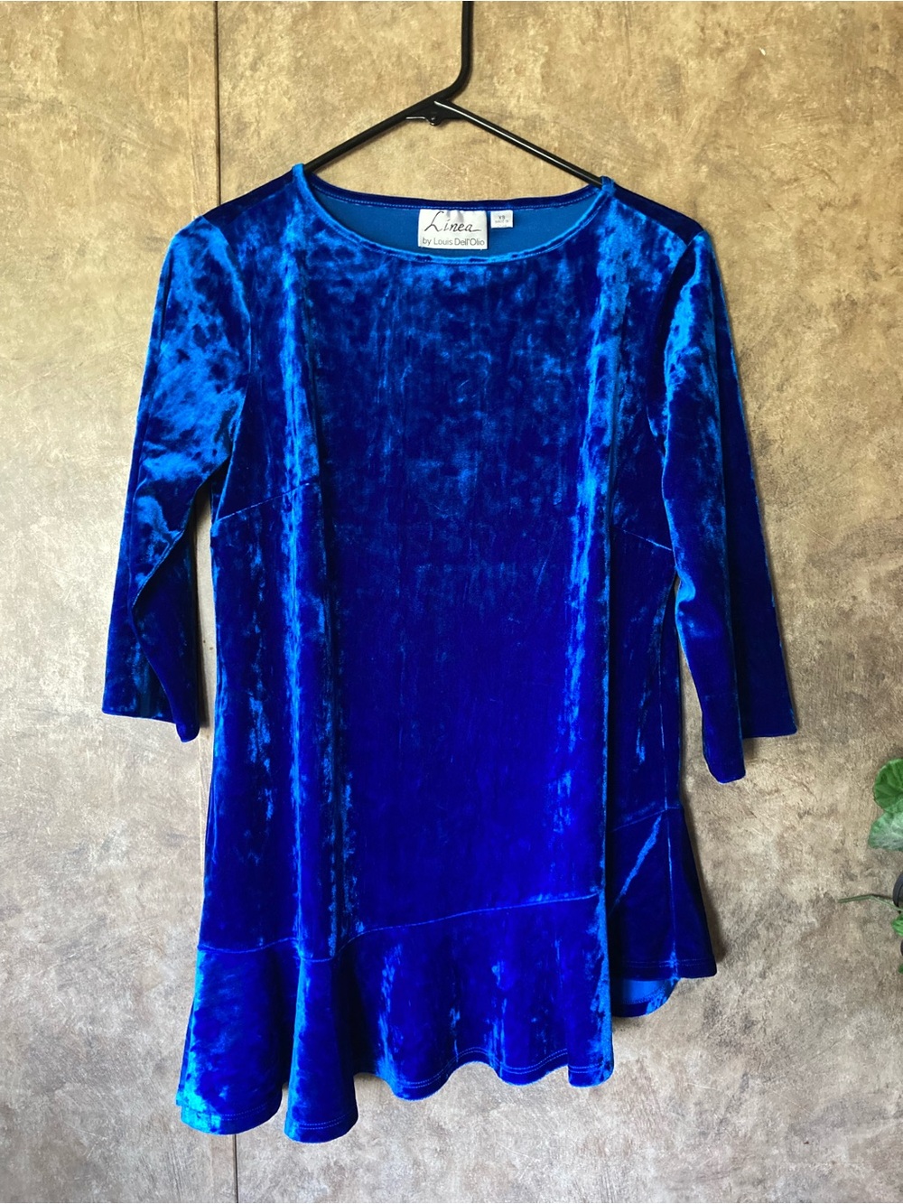 Linea by Louis Dell Olio Crushed Velvet Top Blue Jewel 3/4 Slv Resort Party XS